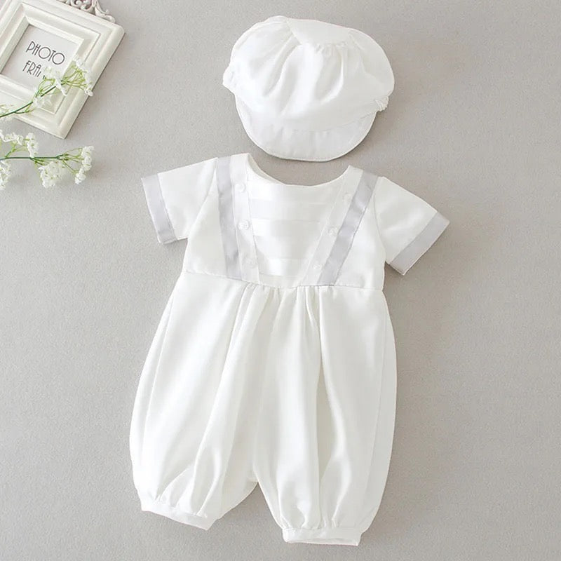 Ivory Baptism/ Christening romper + Beret