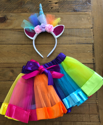 Rainbow Unicorn Tutu skirt + headband set